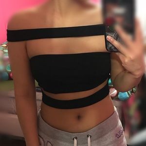 Black Charlotte Russe Crop Top Off the Shoulder